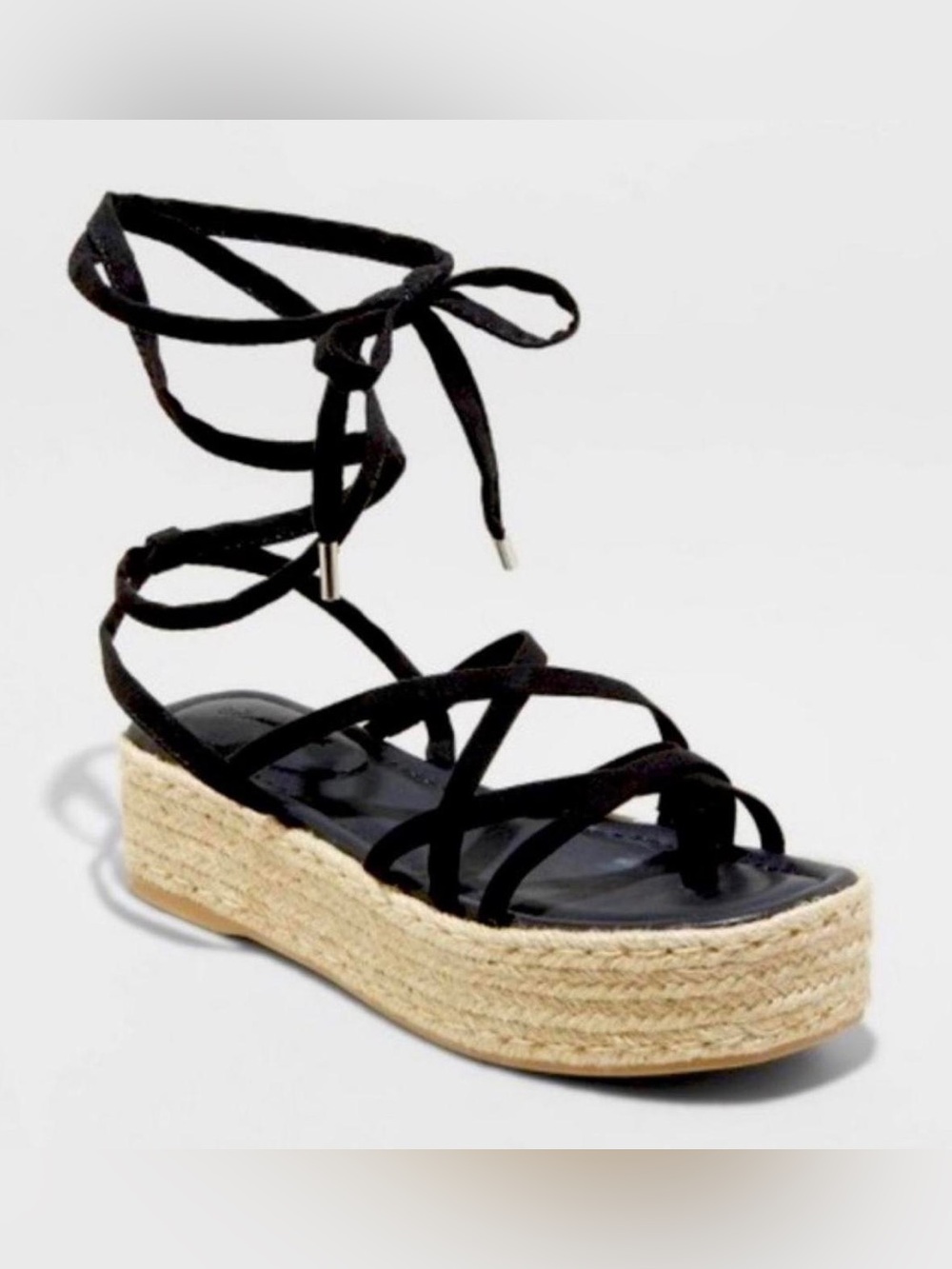 Universal Thread Black Lace-Up Espadrille Platform Sandals